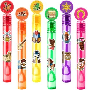 24PCS Cowboy Bubble Wands with 96PCS Stickers - Party Favor for Goodie Bags, Pinata Stuffers, Mini Bubble Bulk Western Birthday Supplies, Toys Gifts, Class Prizes for Toddlers, Boys & Girls