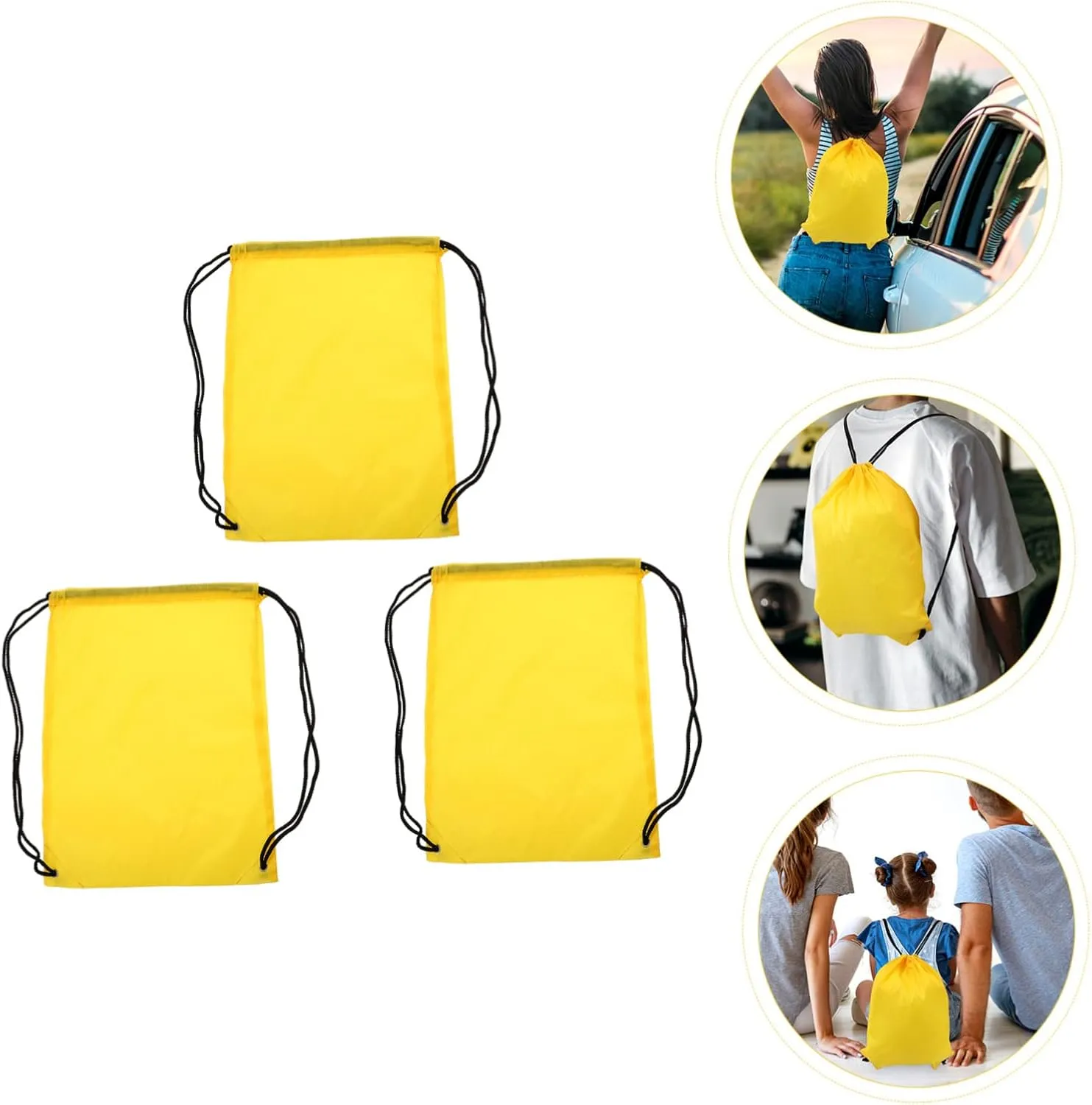 3pcs Waterproof Drawstring Bag Traveling Backpack Rucksack Waterproof Backpack Travel Backpacks Shoulders Drawstring Backpacks Large Capacity Storage Bags Yellow Bold Rope