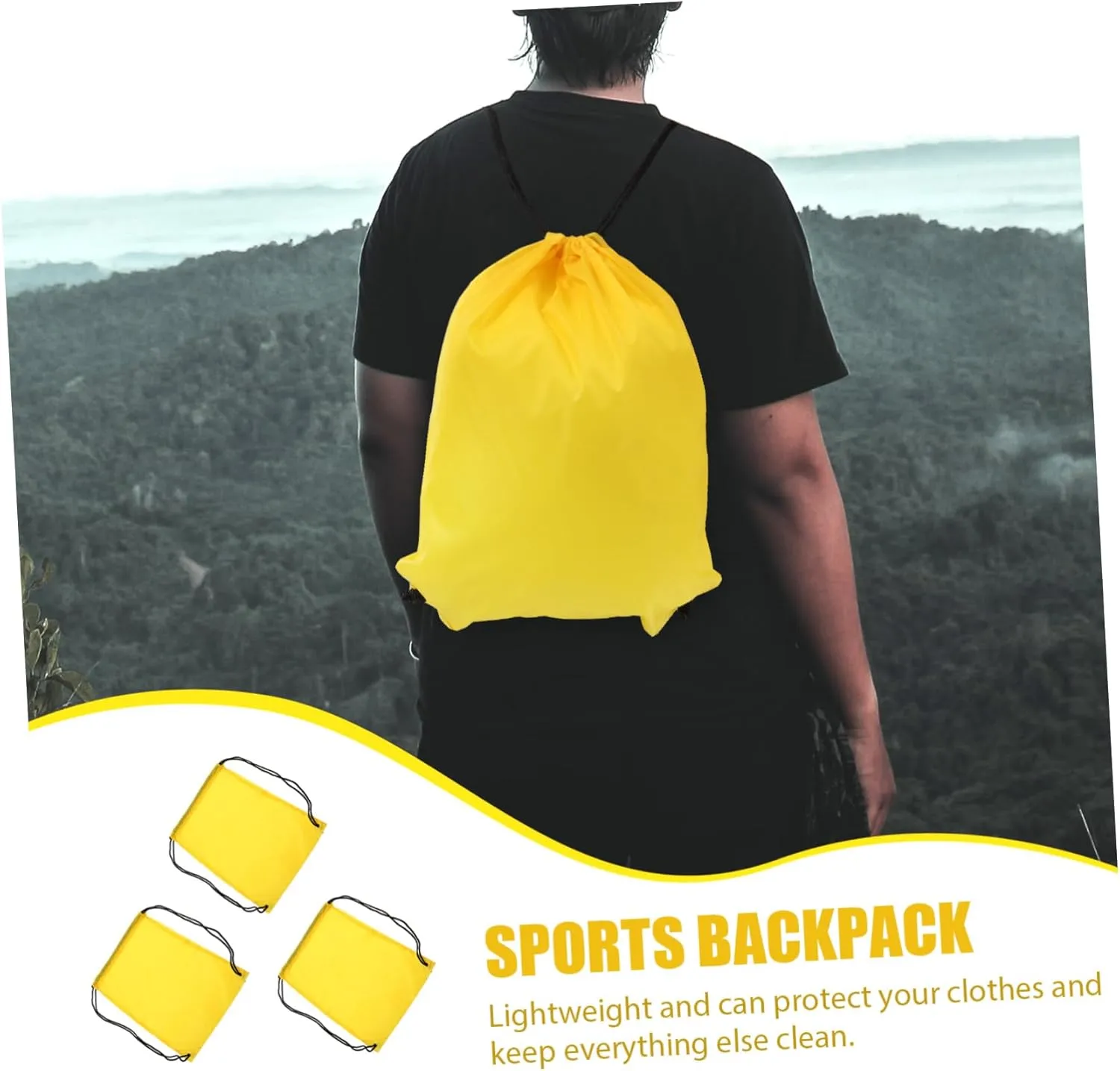 3pcs Waterproof Drawstring Bag Traveling Backpack Rucksack Waterproof Backpack Travel Backpacks Shoulders Drawstring Backpacks Large Capacity Storage Bags Yellow Bold Rope
