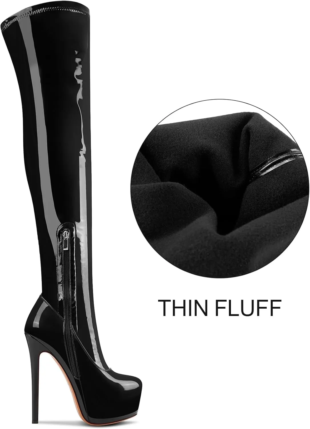 Aachcol Patent Leather Over The Knee Stiletto Boots Platform Thigh High Boots Round Toe Side Zipper Sexy Dress High Heel Boots 5.9 Inches Heels