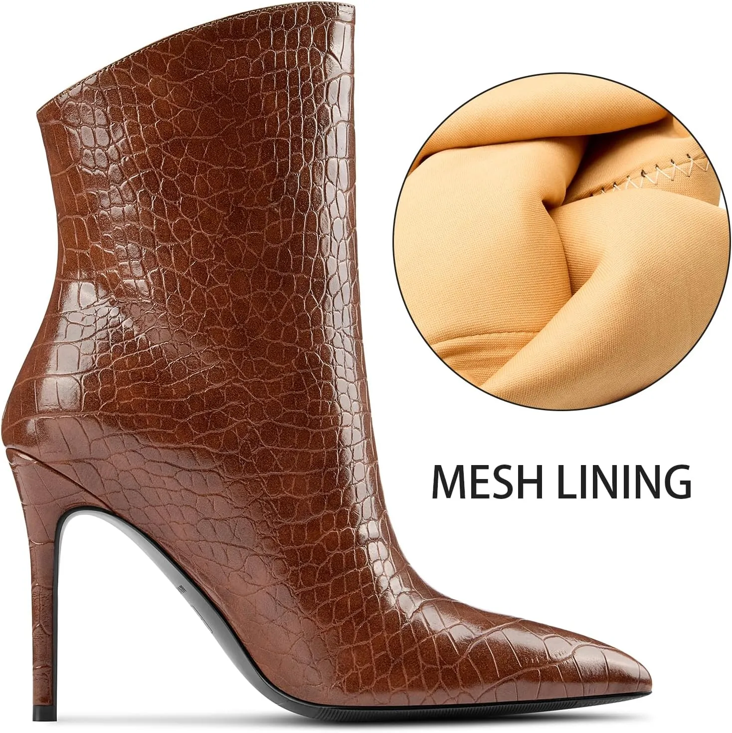 Aachcol Womens Stiletto High Heel Ankle Boots Pointed Toe Mid Calf Boots Slip-on Wide Calf Fashion Dress Shoes Booties 3.9 Inches Heels