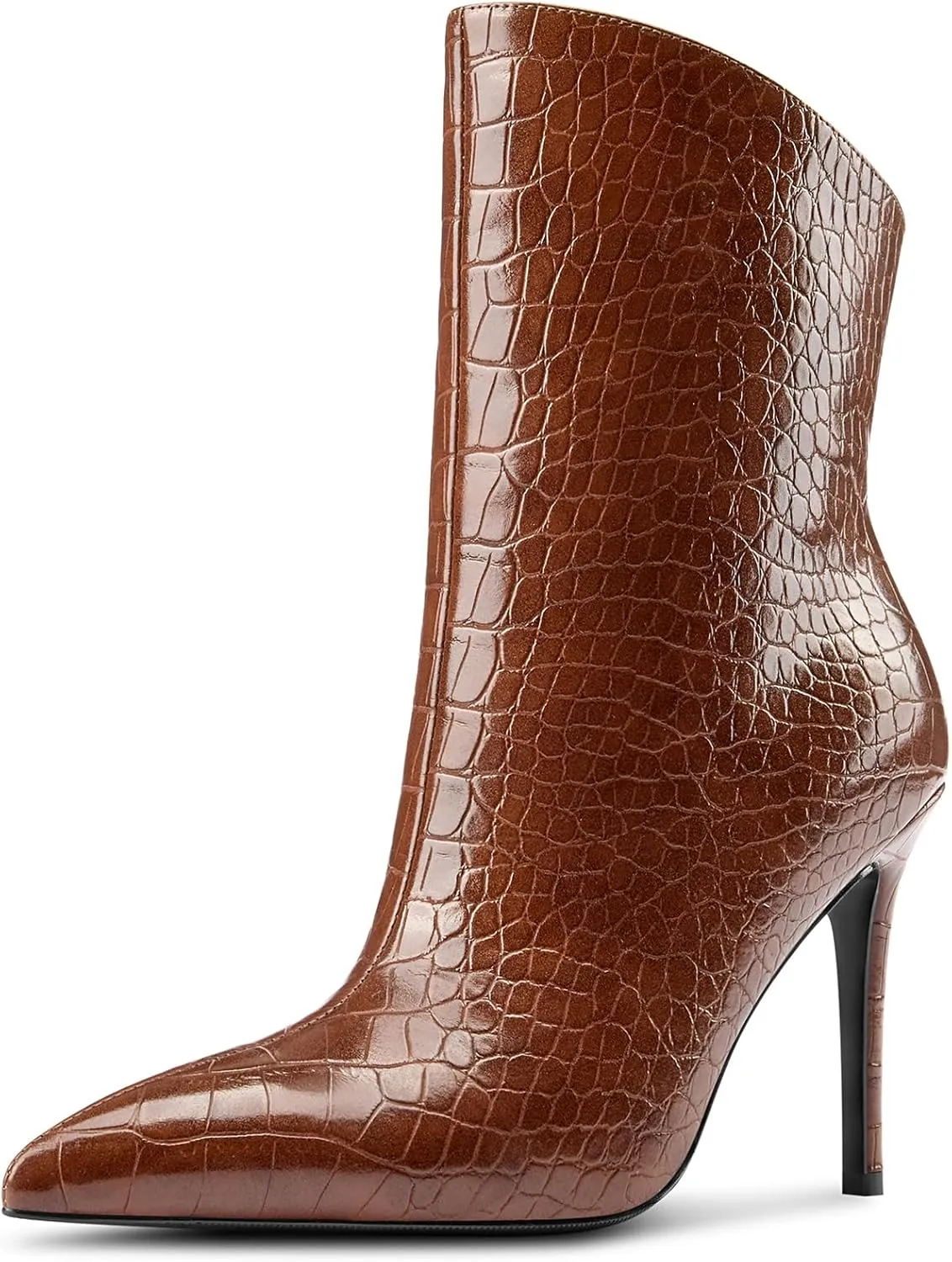 Aachcol Womens Stiletto High Heel Ankle Boots Pointed Toe Mid Calf Boots Slip-on Wide Calf Fashion Dress Shoes Booties 3.9 Inches Heels