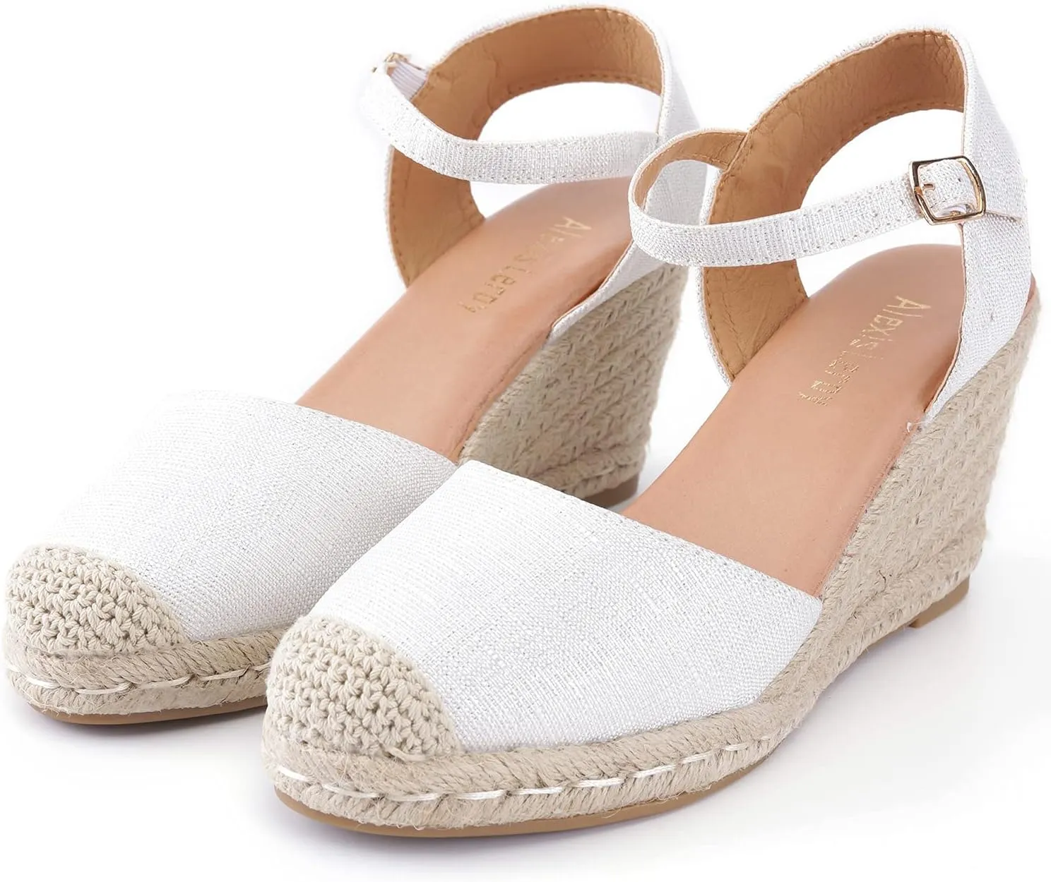Alexis Leroy Women's Closed Toe Buckle Strap Slingback Espadrilles Wedge Sandals