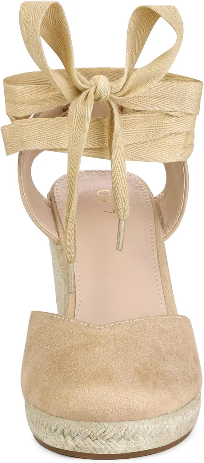 Allegra K Women's Closed Toe Espadrilles Wedges Tie Up Wedge Sandals
