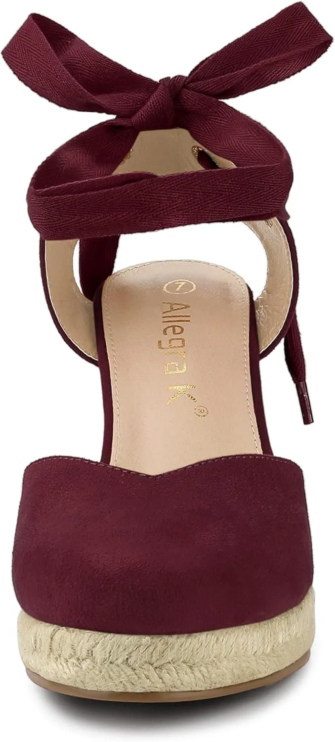 Allegra K Women's Closed Toe Espadrilles Wedges Tie Up Wedge Sandals