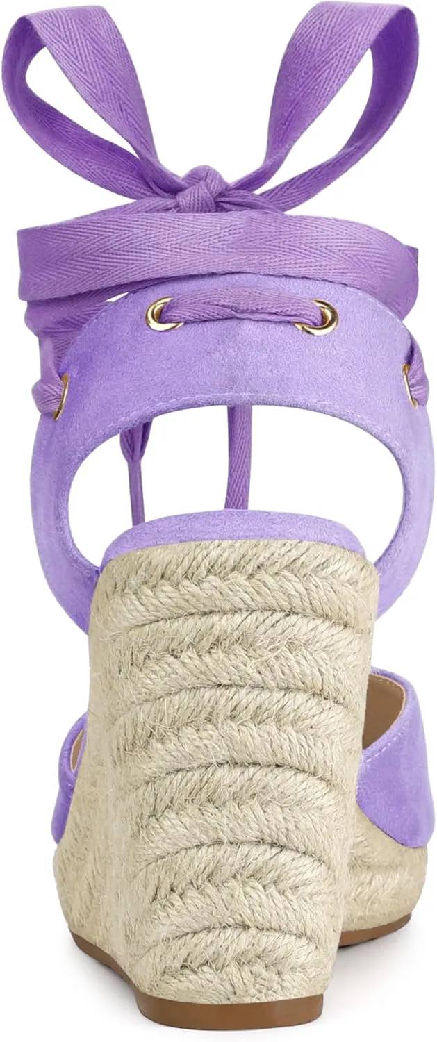 Allegra K Women's Closed Toe Espadrilles Wedges Tie Up Wedge Sandals
