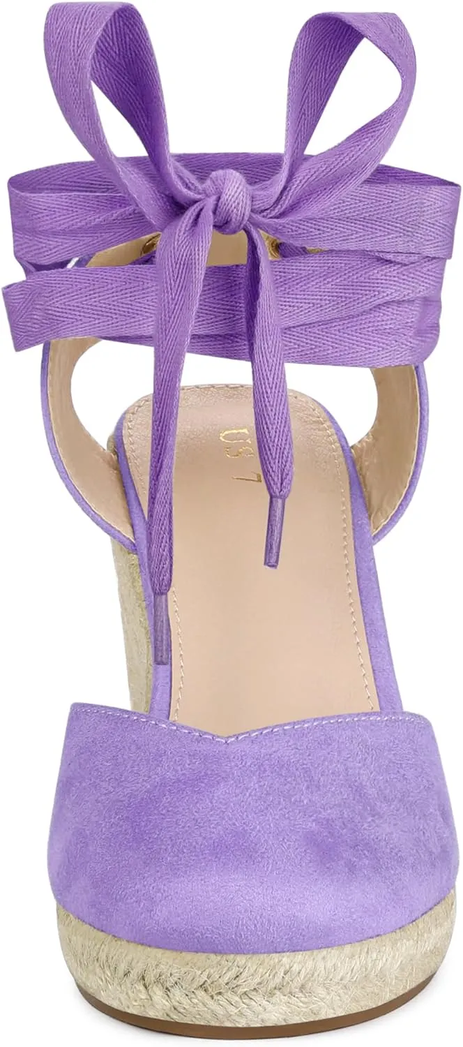 Allegra K Women's Closed Toe Espadrilles Wedges Tie Up Wedge Sandals