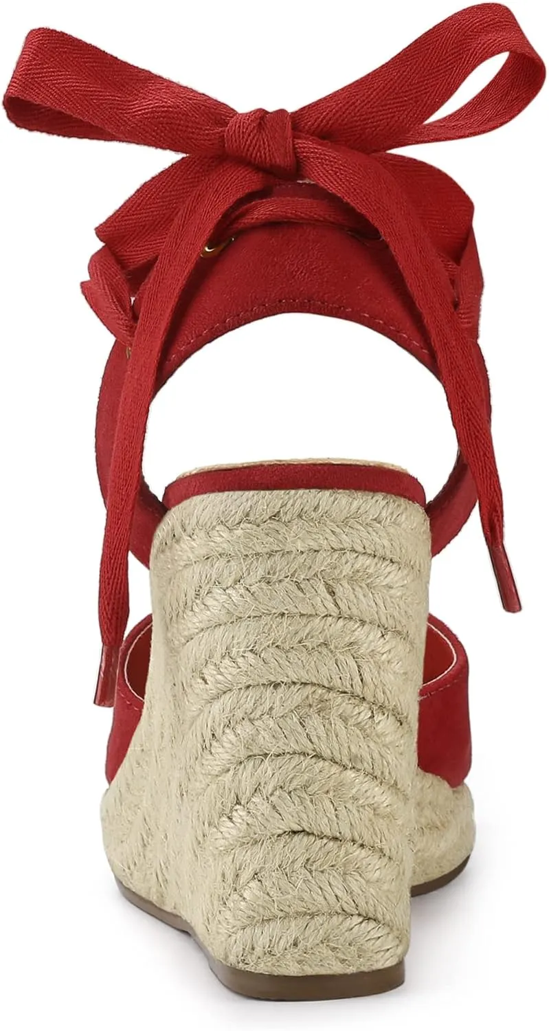 Allegra K Women's Closed Toe Espadrilles Wedges Tie Up Wedge Sandals