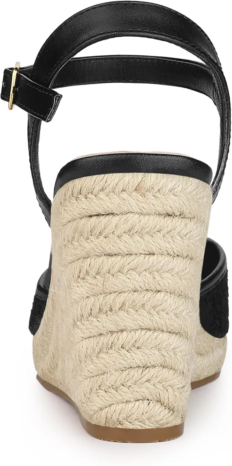 Allegra K Women's Closed Toe Platform Espadrilles Lace Wedge Heel Sandals