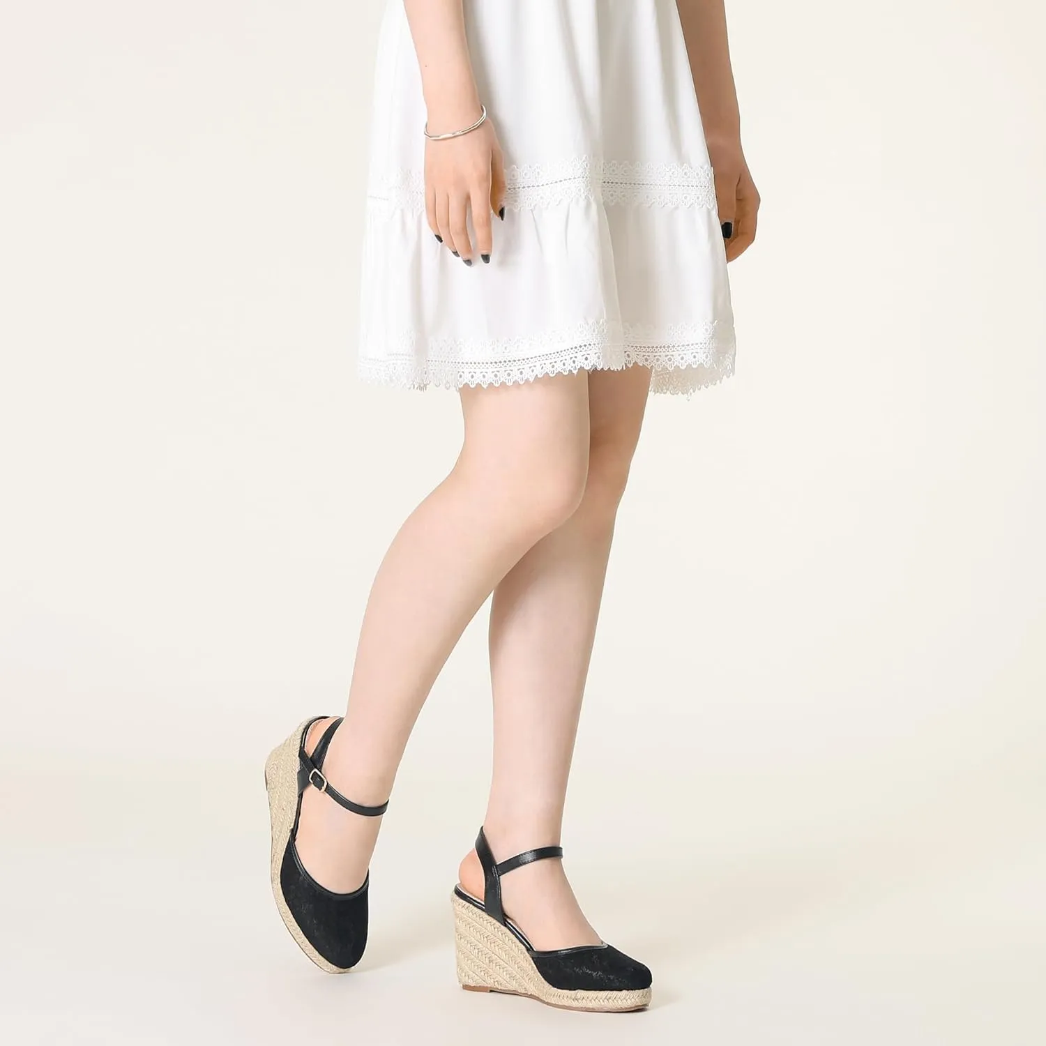Allegra K Women's Closed Toe Platform Espadrilles Lace Wedge Heel Sandals
