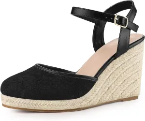 Allegra K Women's Closed Toe Platform Espadrilles Lace Wedge Heel Sandals