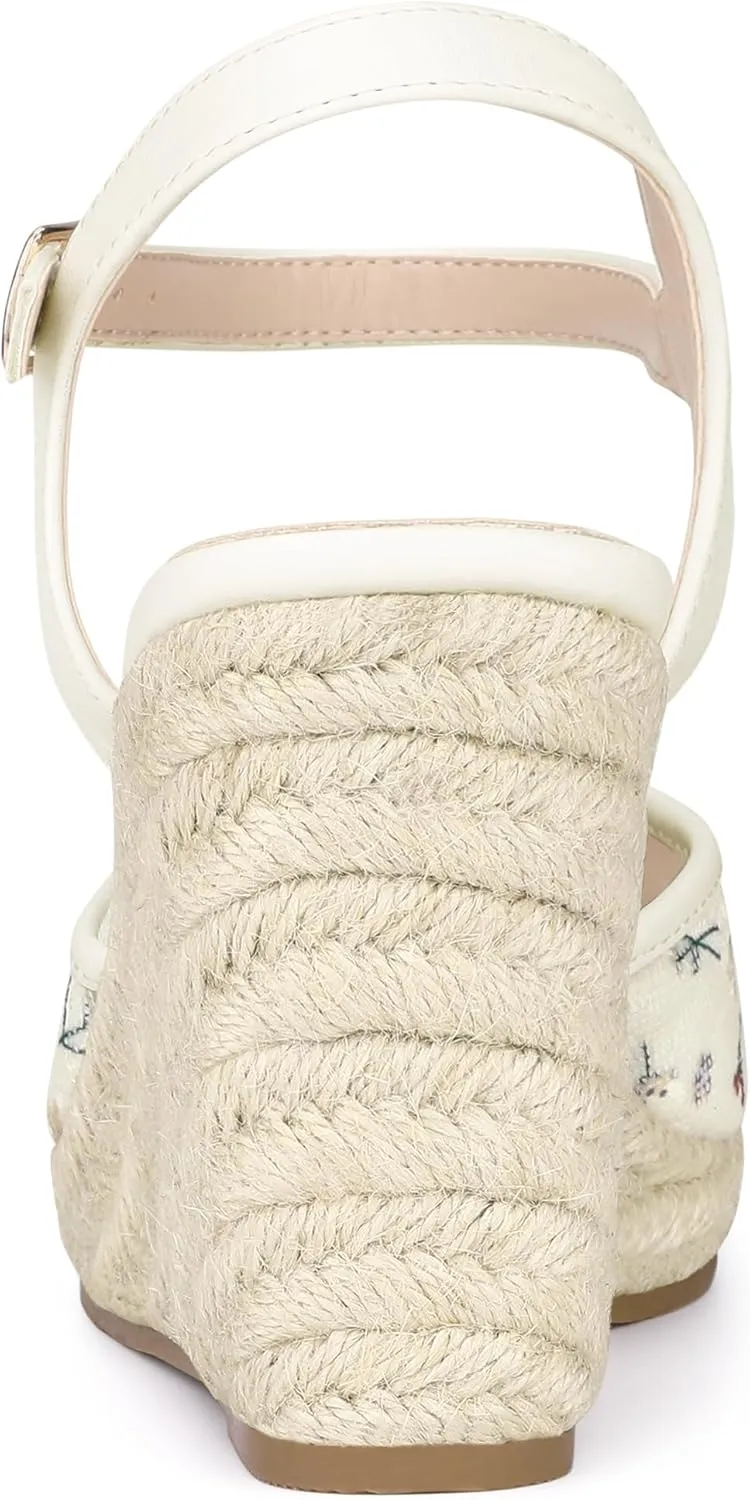 Allegra K Women's Closed Toe Platform Espadrilles Lace Wedge Heel Sandals