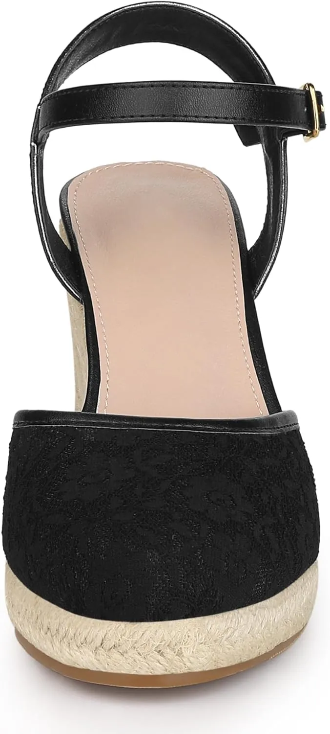 Allegra K Women's Closed Toe Platform Espadrilles Lace Wedge Heel Sandals