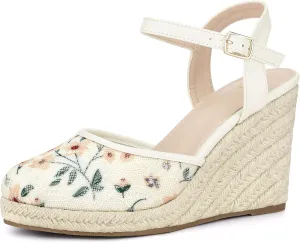 Allegra K Women's Closed Toe Platform Espadrilles Lace Wedge Heel Sandals
