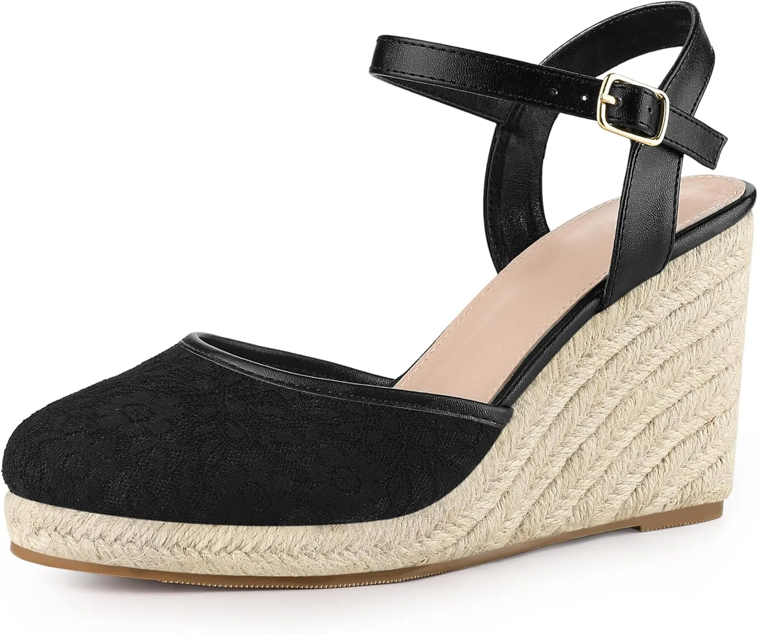 Allegra K Women's Closed Toe Platform Espadrilles Lace Wedge Heel Sandals