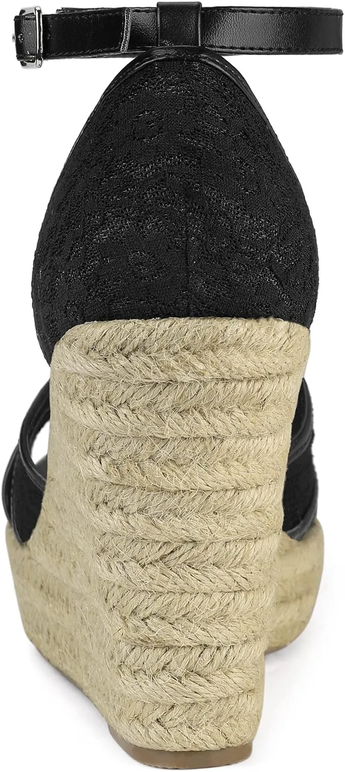 Allegra K Women's Espadrilles Lace Wedges Wedge Sandals