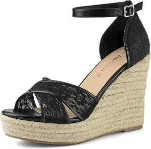 Allegra K Women's Espadrilles Lace Wedges Wedge Sandals