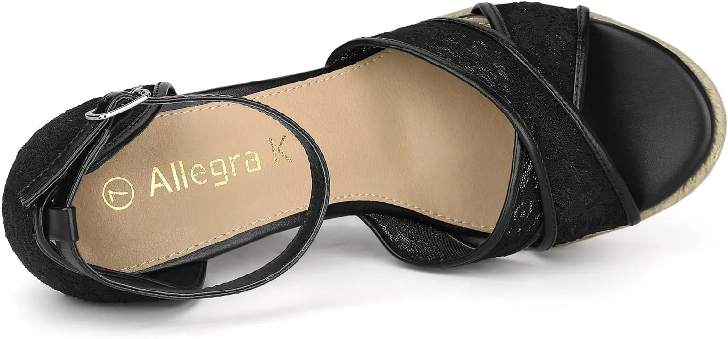 Allegra K Women's Espadrilles Lace Wedges Wedge Sandals