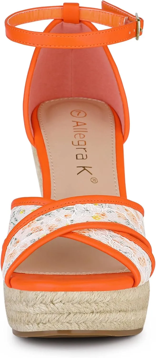 Allegra K Women's Espadrilles Lace Wedges Wedge Sandals
