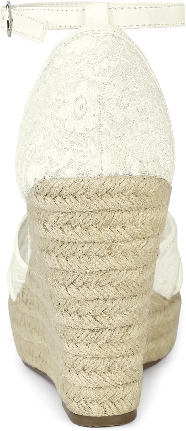 Allegra K Women's Espadrilles Lace Wedges Wedge Sandals