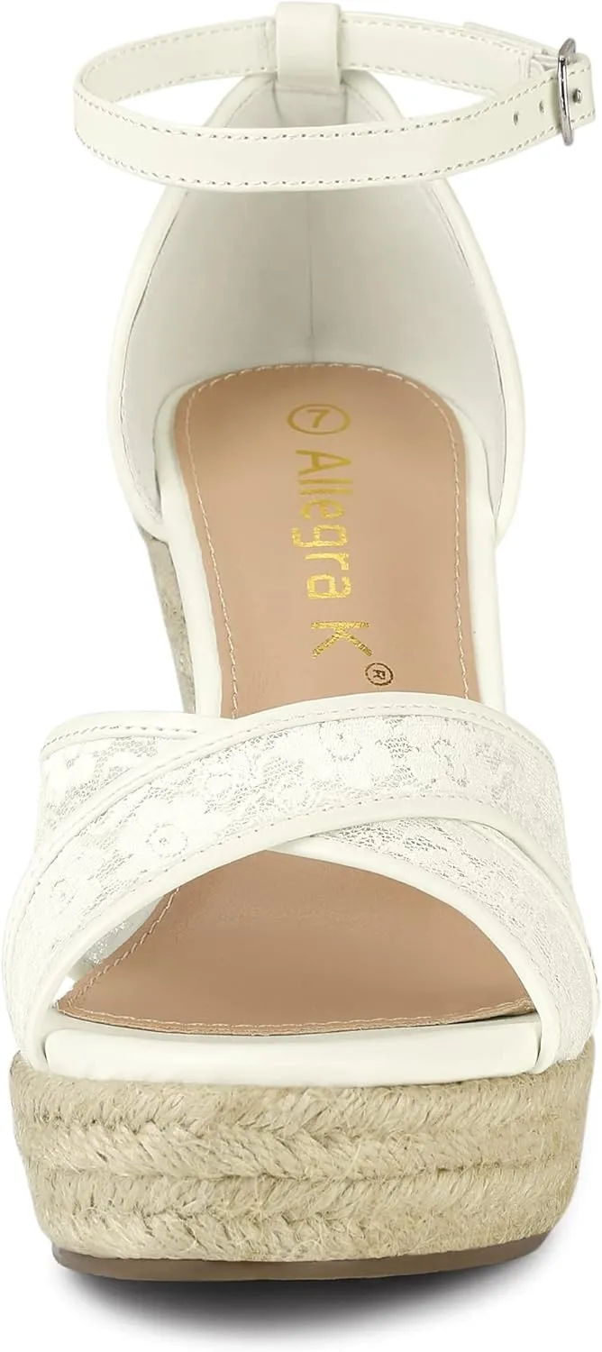 Allegra K Women's Espadrilles Lace Wedges Wedge Sandals