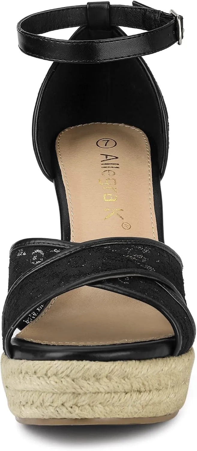 Allegra K Women's Espadrilles Lace Wedges Wedge Sandals