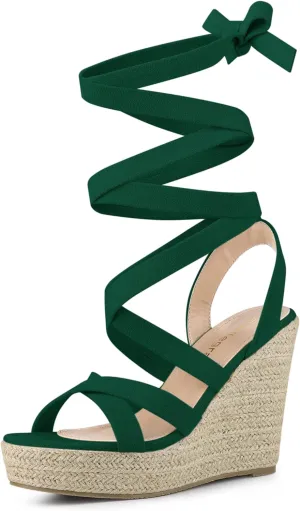 Allegra K Women's Espadrilles Platform Heels Lace Up Wedge Sandals