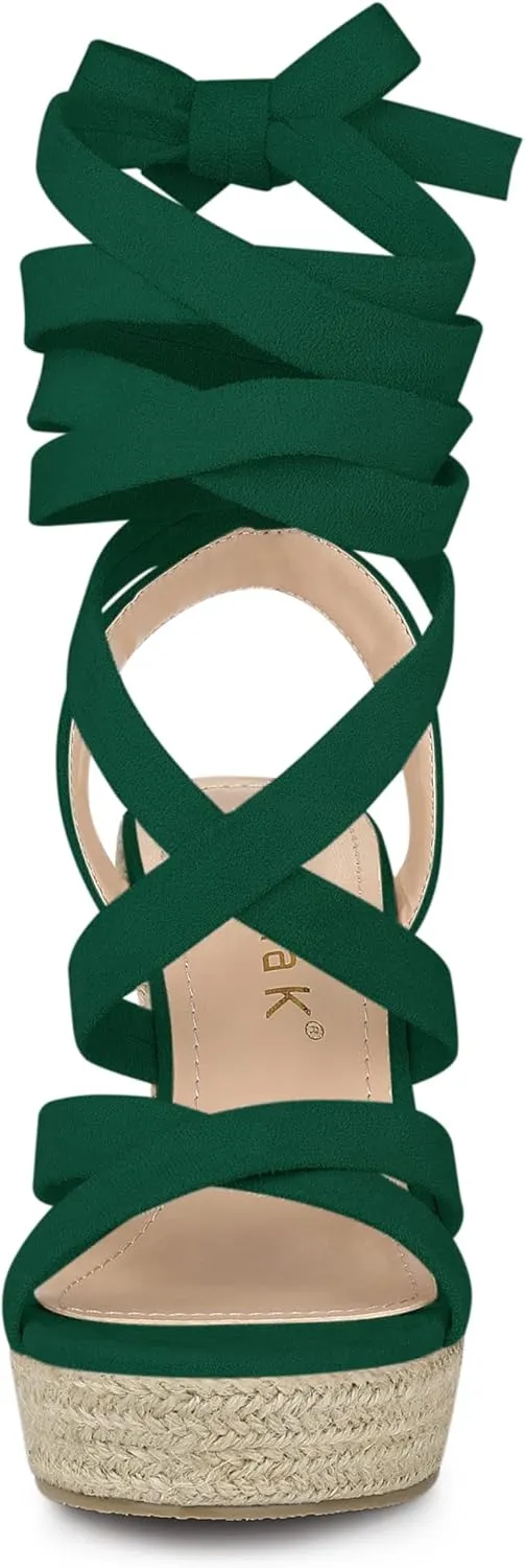 Allegra K Women's Espadrilles Platform Heels Lace Up Wedge Sandals