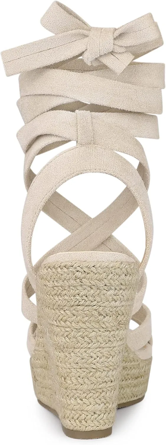 Allegra K Women's Espadrilles Platform Heels Lace Up Wedge Sandals