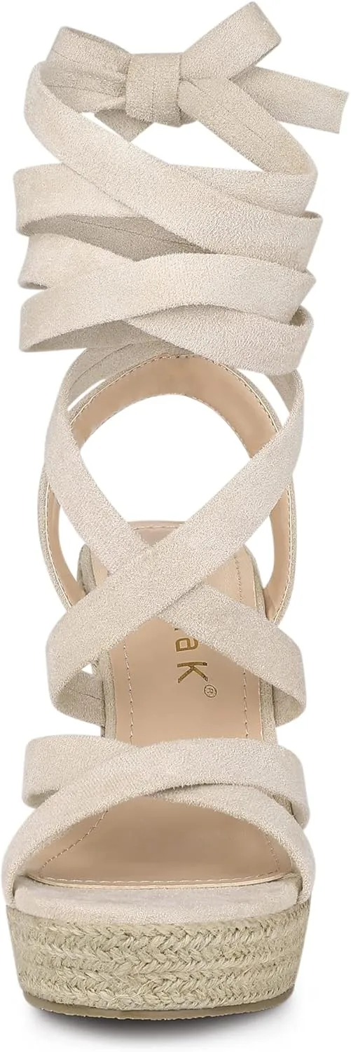Allegra K Women's Espadrilles Platform Heels Lace Up Wedge Sandals