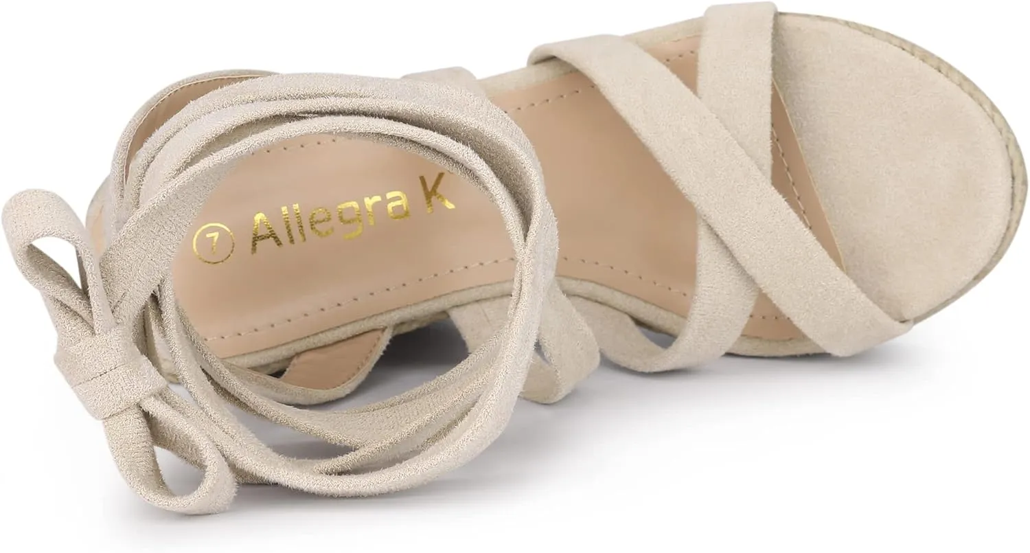 Allegra K Women's Espadrilles Platform Heels Lace Up Wedge Sandals