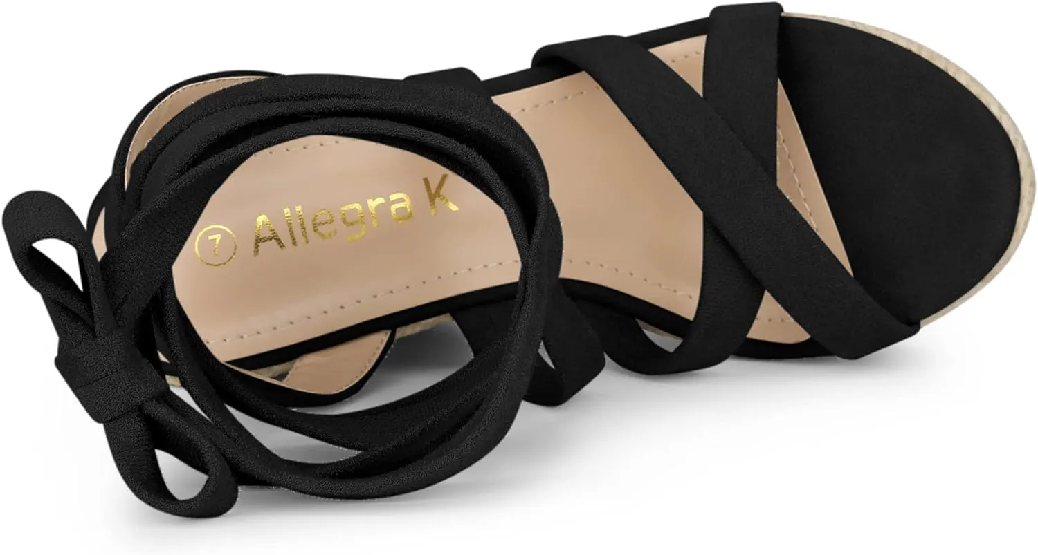 Allegra K Women's Espadrilles Platform Heels Lace Up Wedge Sandals