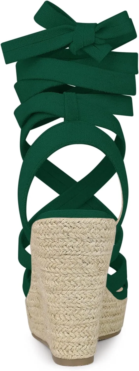 Allegra K Women's Espadrilles Platform Heels Lace Up Wedge Sandals