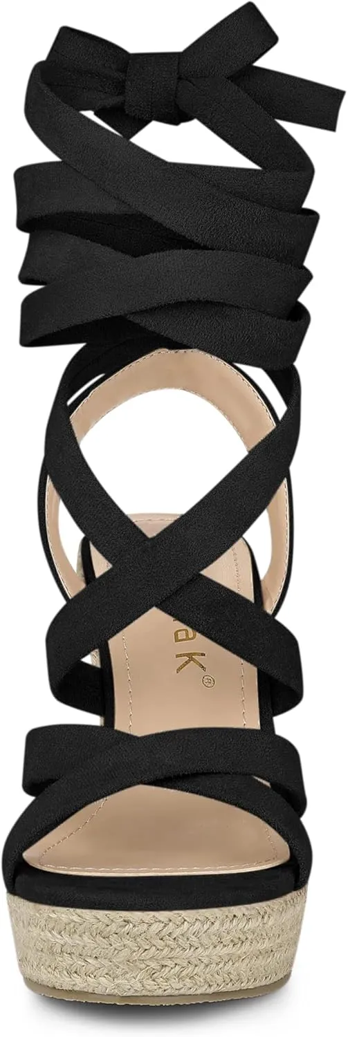 Allegra K Women's Espadrilles Platform Heels Lace Up Wedge Sandals