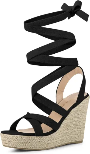 Allegra K Women's Espadrilles Platform Heels Lace Up Wedge Sandals