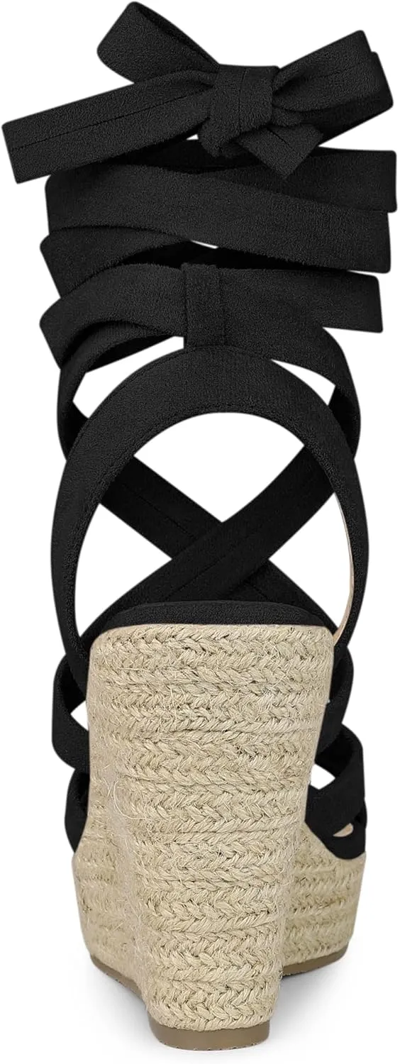 Allegra K Women's Espadrilles Platform Heels Lace Up Wedge Sandals