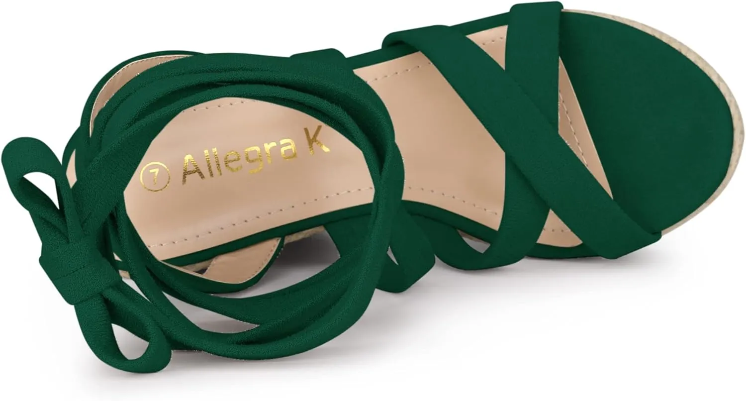 Allegra K Women's Espadrilles Platform Heels Lace Up Wedge Sandals