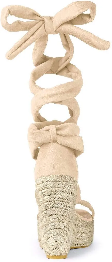 Allegra K Women's Espadrilles Platform Sandals Lace Up Open Toe Wedges Heels