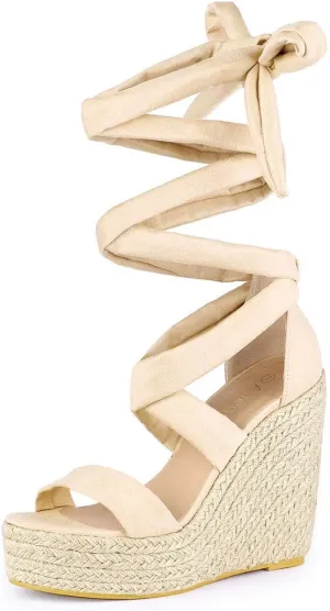Allegra K Women's Espadrilles Platform Sandals Lace Up Open Toe Wedges Heels