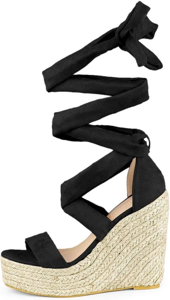 Allegra K Women's Espadrilles Platform Sandals Lace Up Open Toe Wedges Heels