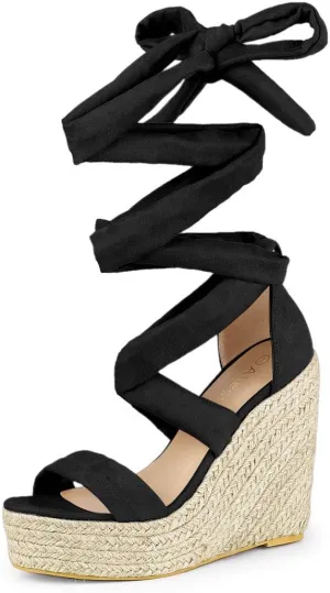Allegra K Women's Espadrilles Platform Sandals Lace Up Open Toe Wedges Heels