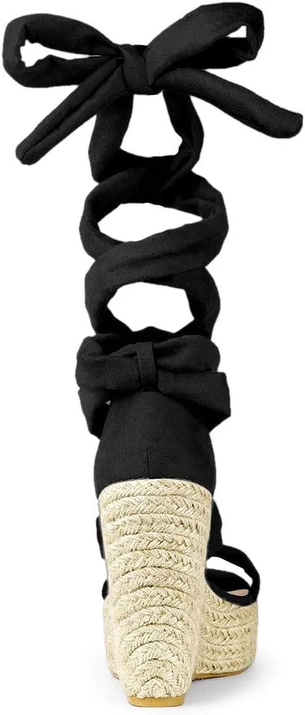 Allegra K Women's Espadrilles Platform Sandals Lace Up Open Toe Wedges Heels