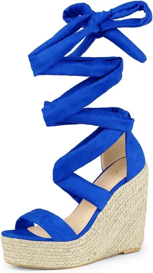 Allegra K Women's Espadrilles Platform Sandals Lace Up Open Toe Wedges Heels