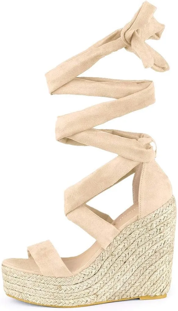 Allegra K Women's Espadrilles Platform Sandals Lace Up Open Toe Wedges Heels