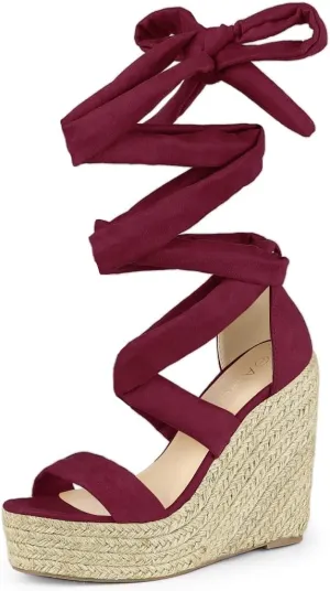 Allegra K Women's Espadrilles Platform Sandals Lace Up Open Toe Wedges Heels
