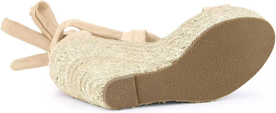 Allegra K Women's Espadrilles Platform Sandals Lace Up Open Toe Wedges Heels