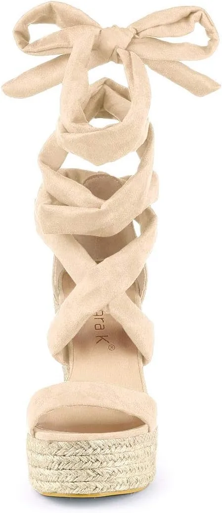 Allegra K Women's Espadrilles Platform Sandals Lace Up Open Toe Wedges Heels