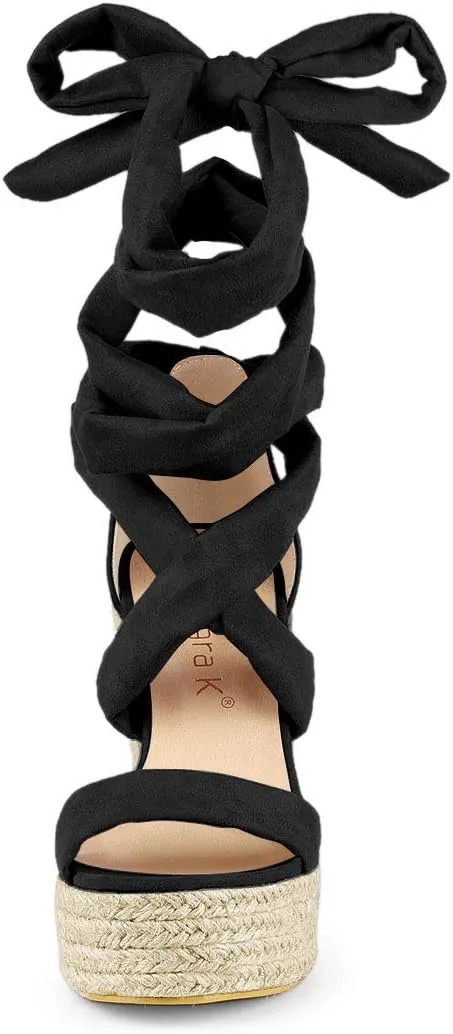 Allegra K Women's Espadrilles Platform Sandals Lace Up Open Toe Wedges Heels