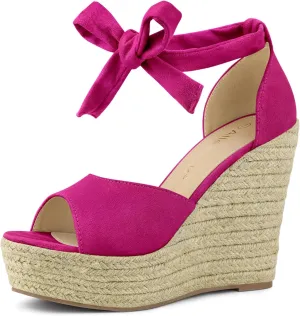 Allegra K Women's Espadrilles Tie Up Ankle Strap Wedges Sandals