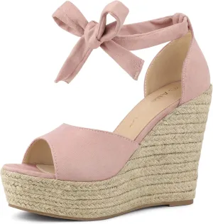 Allegra K Women's Espadrilles Tie Up Ankle Strap Wedges Sandals